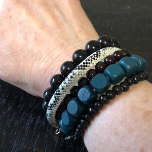 NWT Set Of 4 Stretch Bracelets In Teal & Black & 1 Python Bracelet!
